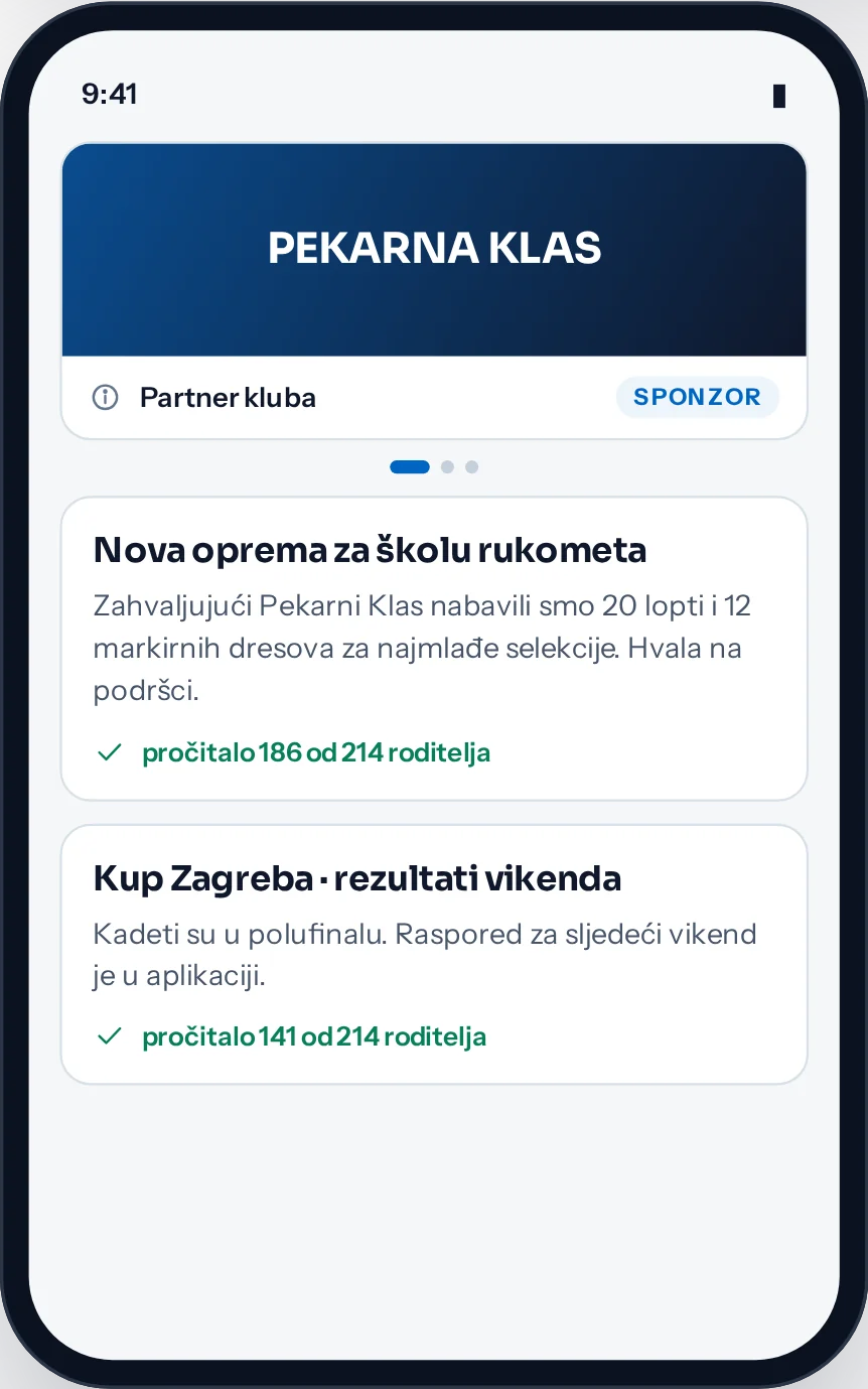 Baner sponzora u aplikaciji roditelja